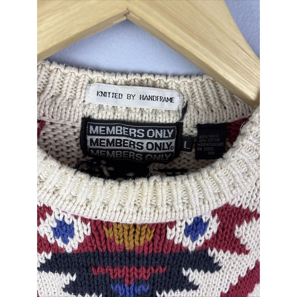 Vintage Members Only Aztec Southwest Pattern Grandpa Knit Sweater Size Large 80s - Picture 2 of 9